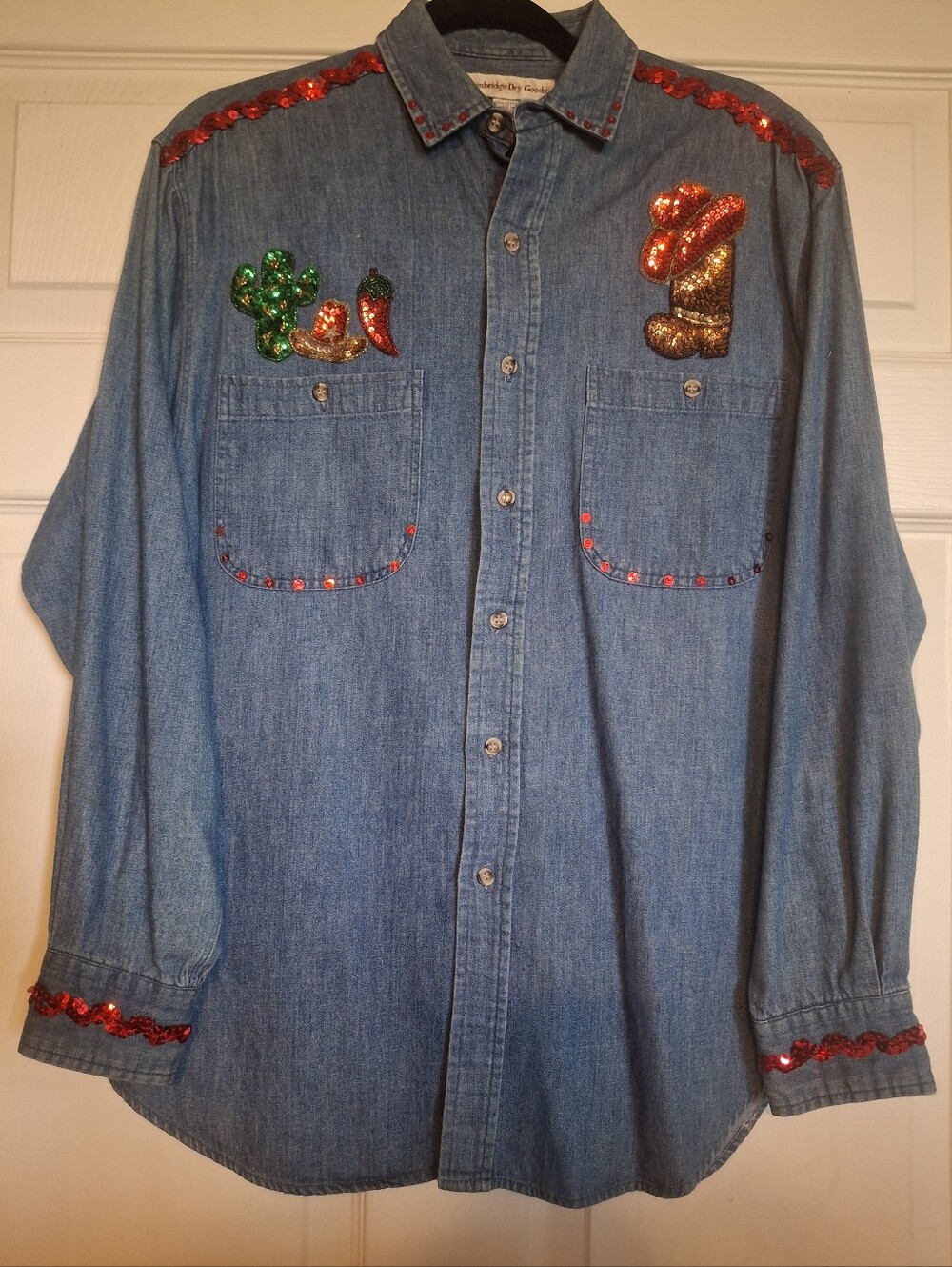 Women's Denim Western Sequin Embellished Long-Sleeve Shirt